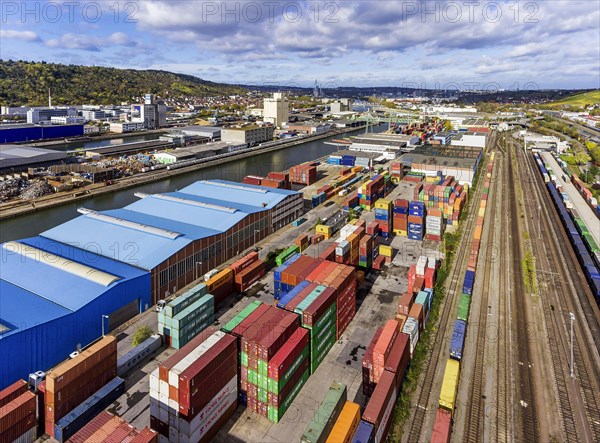 Neckar harbour with containers and rails