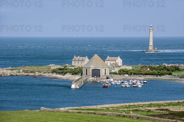 Lighthouse and lifeboat station in the Goury port near Auderville at the Cap de La Hague