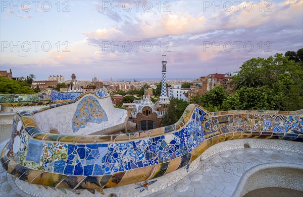 Benches with colourful mosaic