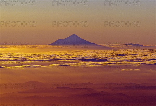 Aerial distant view of Mount Taranaki North Island New Zealand