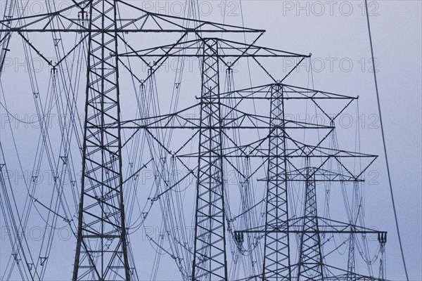 Electricity pylons photographed in Schoenau-Berzdorf