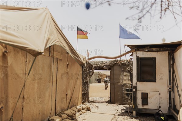 Flags of the United Nations and Germany at Camp Castor in Gao