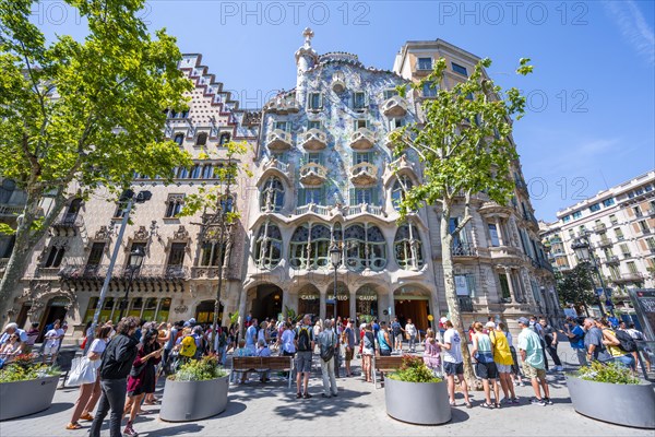 Facade of Casa Batllo by Antoni Gaudi and Casa Amatller