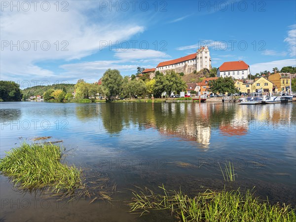 View over the river Saale to Wettin Castle and town