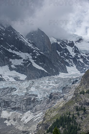 Retreating glacier in the Mount Blanc massif seen from the Val Ferret valley