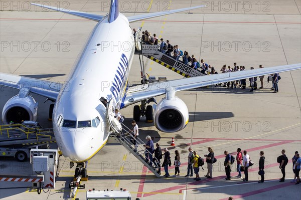 Aircraft of the low-cost airline Ryanair during check-in