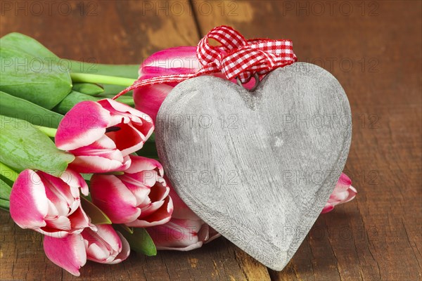 Wooden Tulip Bouquet with Heart