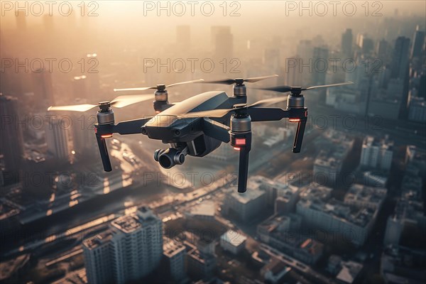 DJI drone Mavic flying over a city
