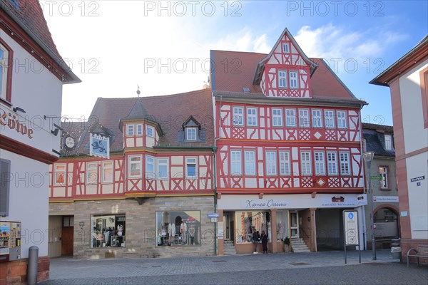 Market square with Fleischbein half-timbered house in Babenhausen