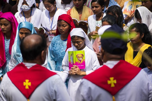 Christian devotees during the annual Good Friday procession to re-enact the crucifixion of Jesus Christ on April 7