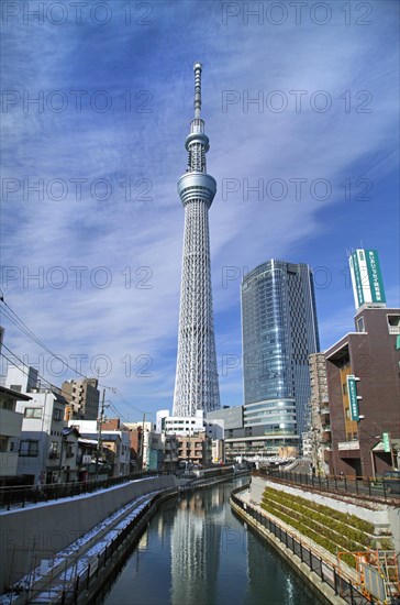 Tokyo Skytree view from Kitajikken-gawa river Japan Asia