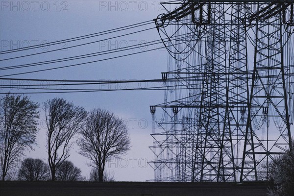 Electricity pylons photographed in Schoenau-Berzdorf