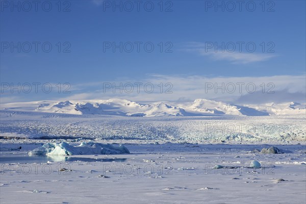 Drift ice floating in Joekulsarlon glacier lagoon in winter