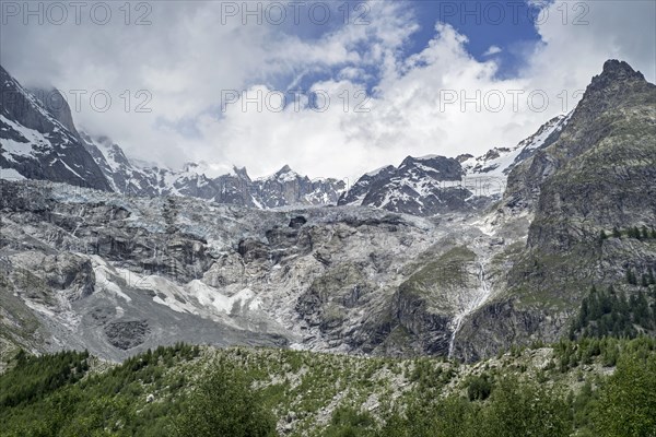 Retreating glacier in the Mount Blanc massif seen from the Val Veny valley