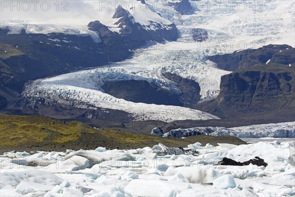 View over the glacier lake Fjallsarlon and Icelandic glacier Fjallsjoekull