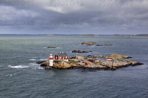 Lighthouse Gaeveskaer on small rocky island in the Kattegat