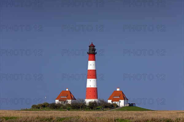 Lighthouse Westerheversand and salt marshes at Westerhever