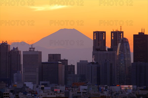 Mount Fuji and Shinjuku skyscrapers after Sunset Tokyo Japan Asia