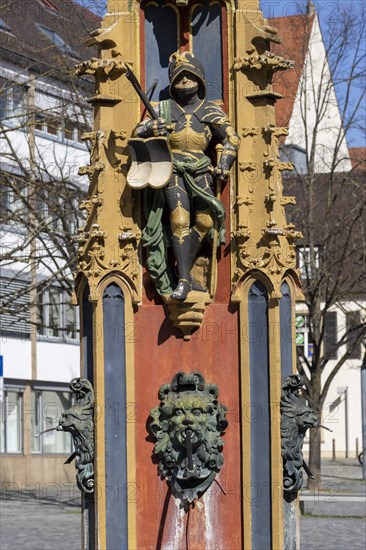 Detail of the fish box fountain in front of Ulm Town Hall