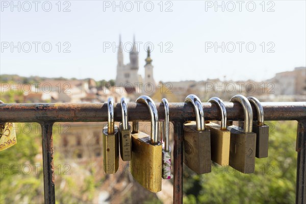 Love locks with a view of the city in Zagreb