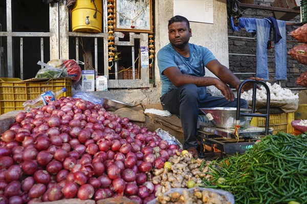 Street vegetable vendors with cashless payment logos in Paharganj