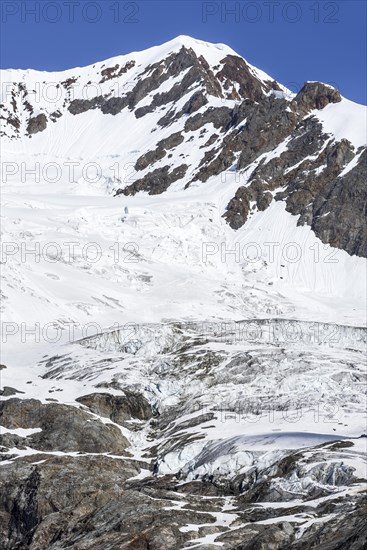 Retreating glacier on the Aiguille des Glaciers in the Mont Blanc massif in Val Veny in the Italian Alps