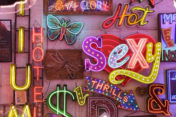 Room full of bright colourful neon signs