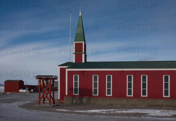 Church with freestanding bell tower in Kangerlussuaq