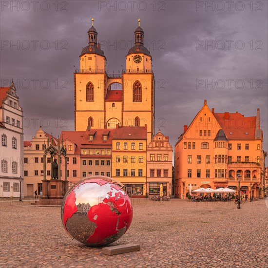 St.Marien town church with Luther monument on the market square