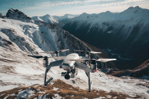 Drone in flight in the Alps