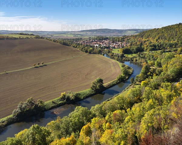 View of the Werra River and the town of Creuzburg in the Werra Valley