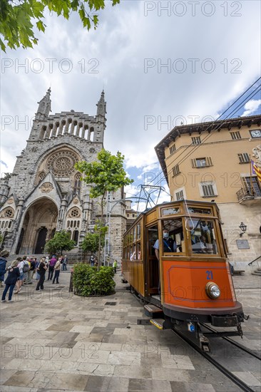 Historical tramway Tren de Soller and Parroquia de Sant Bartomeu de Soller