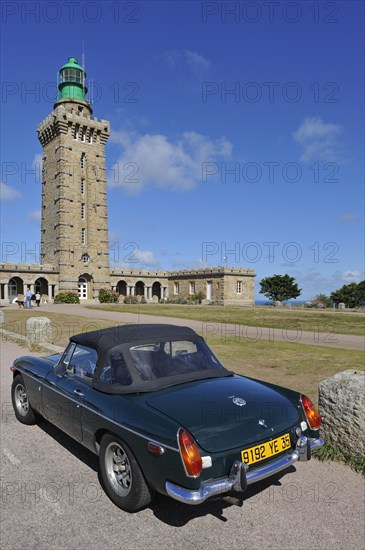 Lighthouse and Old Timer car at Cap Frehel