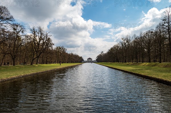 Palace garden canal in the park of Nymphenburg Palace