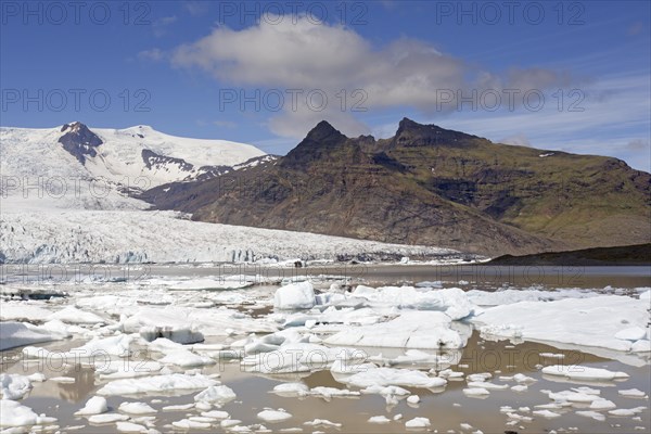 View over the glacier lake Fjallsarlon and Icelandic glacier Fjallsjoekull