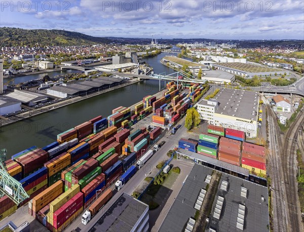 Neckar harbour with containers and rails