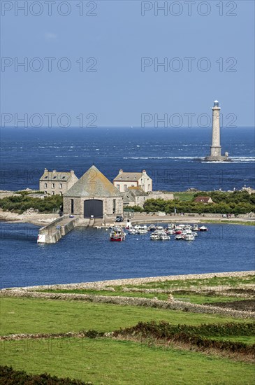 Lighthouse and lifeboat station in the Goury port near Auderville at the Cap de La Hague