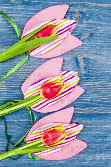 Three Tulips on Fabric Tulips
