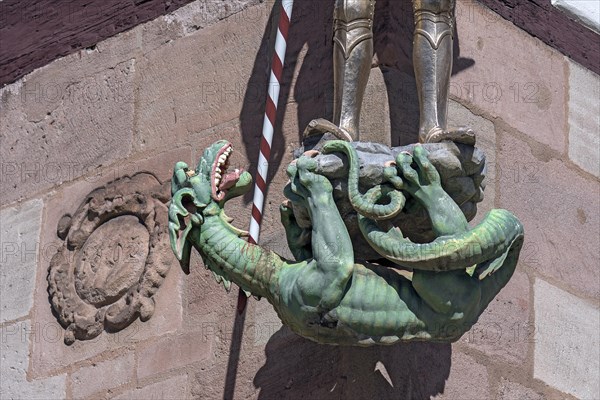 Dragon figure under the sculpture of St. George at Pilatus House from 1603