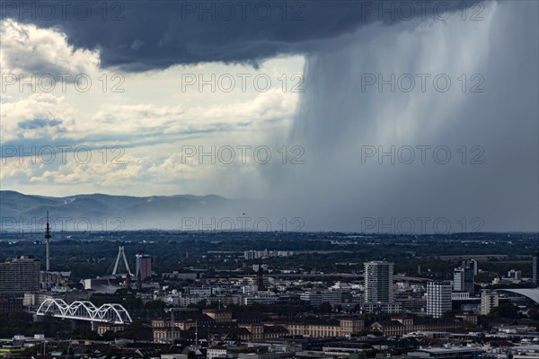 Rain showers and clouds over the city