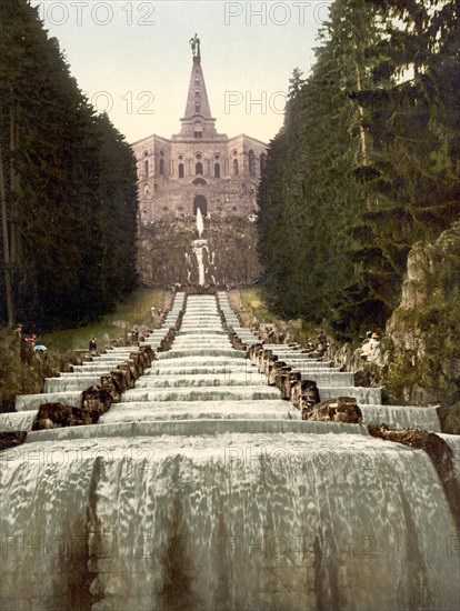 Statue of Hercules and water cascade on the Wilhelmshoehe in Kassel