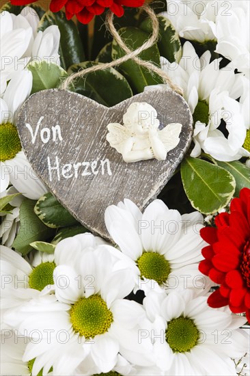 Wooden Heart with Lettering From the Heart with Flowers