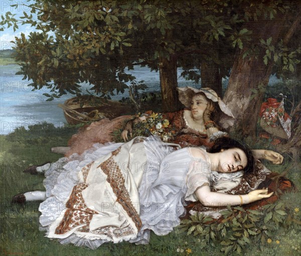 Young Women Lying by the Seine in Summer in Paris