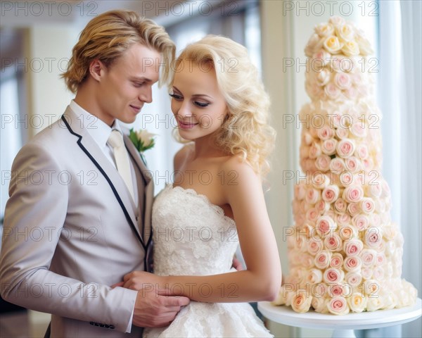 An attractive young wedding couple