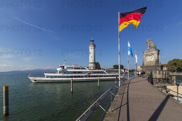 Harbour entrance with lighthouse and Bavarian lion