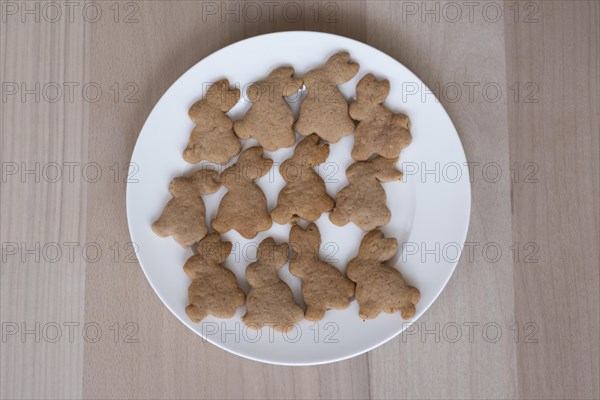 Plate with homemade Easter bunny biscuits