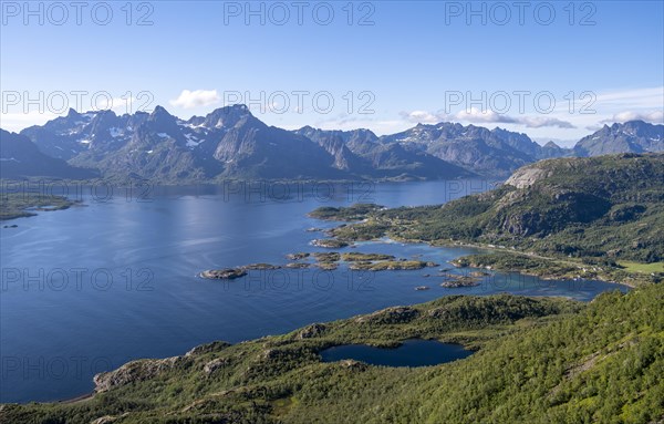 Fjord Raftsund and mountains