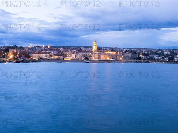 Krk town harbour promenade and cathedral