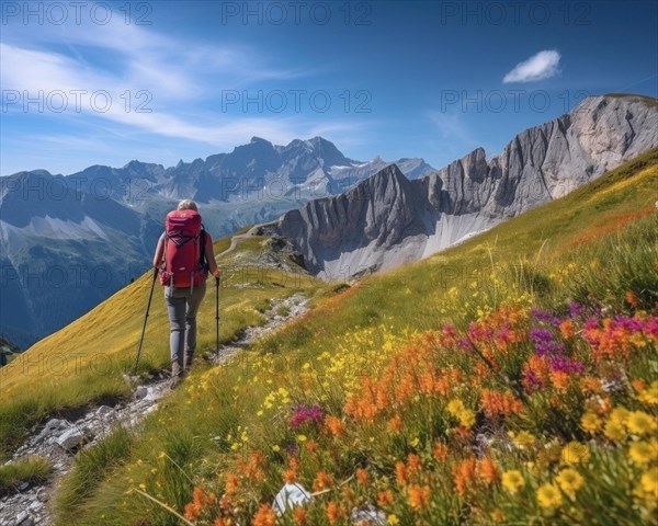 A mountain hiker with backpack