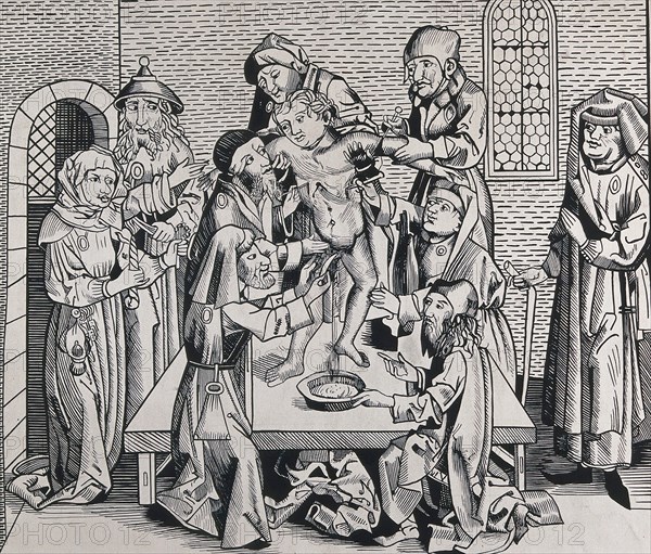 Depiction of Simon of Trento being killed and tortured by Jews